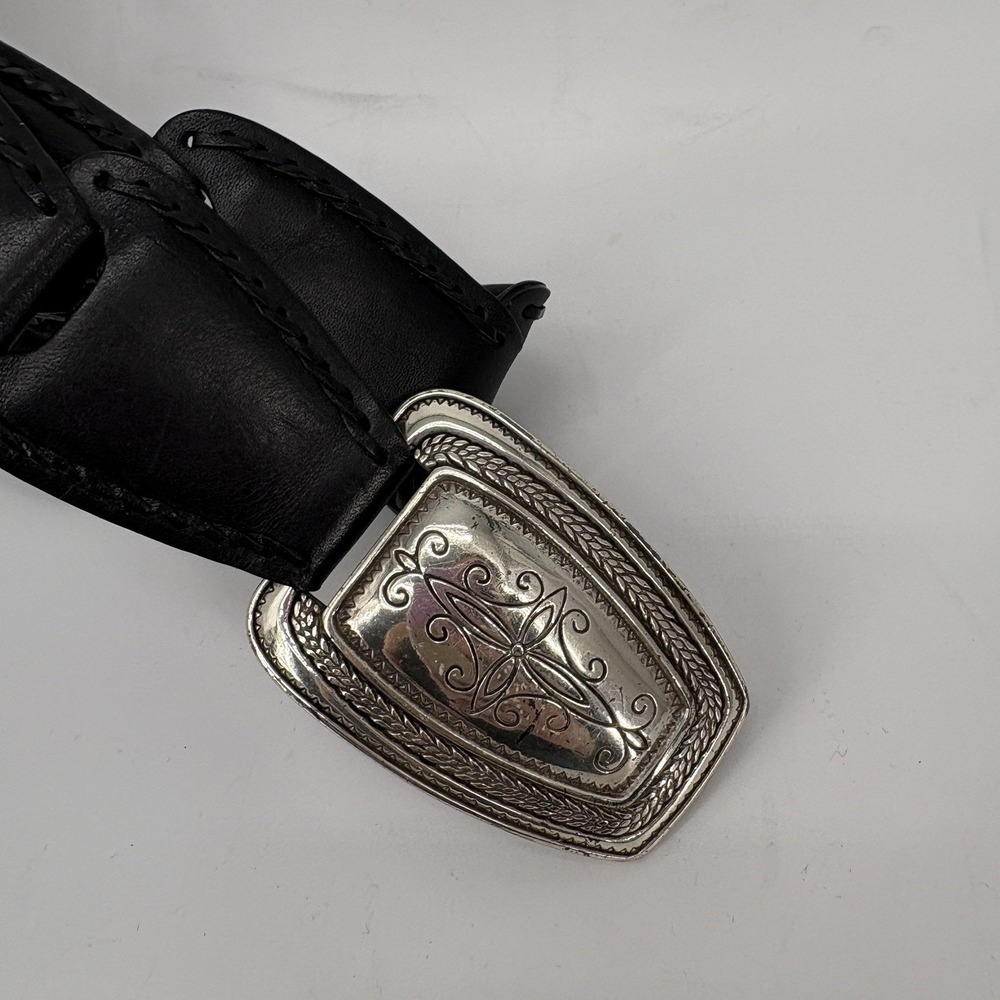 Brighton Belt Medium Black Leather Silver Buckle 37.5" Cowgirl Western